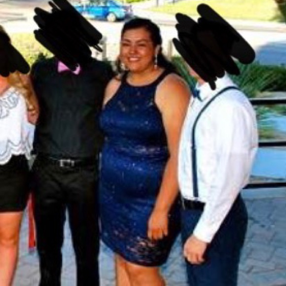 Macy’s Navy Blue Bodycon Halter Top Dress - Picture 2 of 2